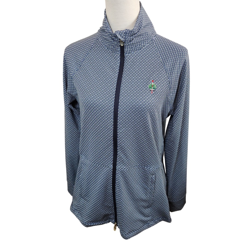 Peter Millar Womens Large Blue Geo Print Full Zip Jacket UPF 50+ Sun Protection